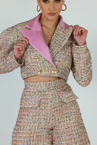 Tweed jacket with puffy sleeves